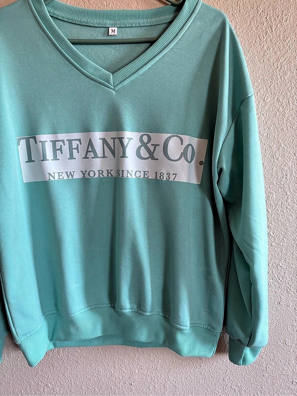 Tiffany & Co. Logo V-Neck Sweatshirt in Blue Size Medium